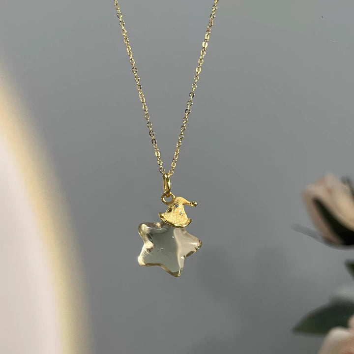 Star Pendant Necklace, S925 Silver, Brushed Gold Finish - view 2