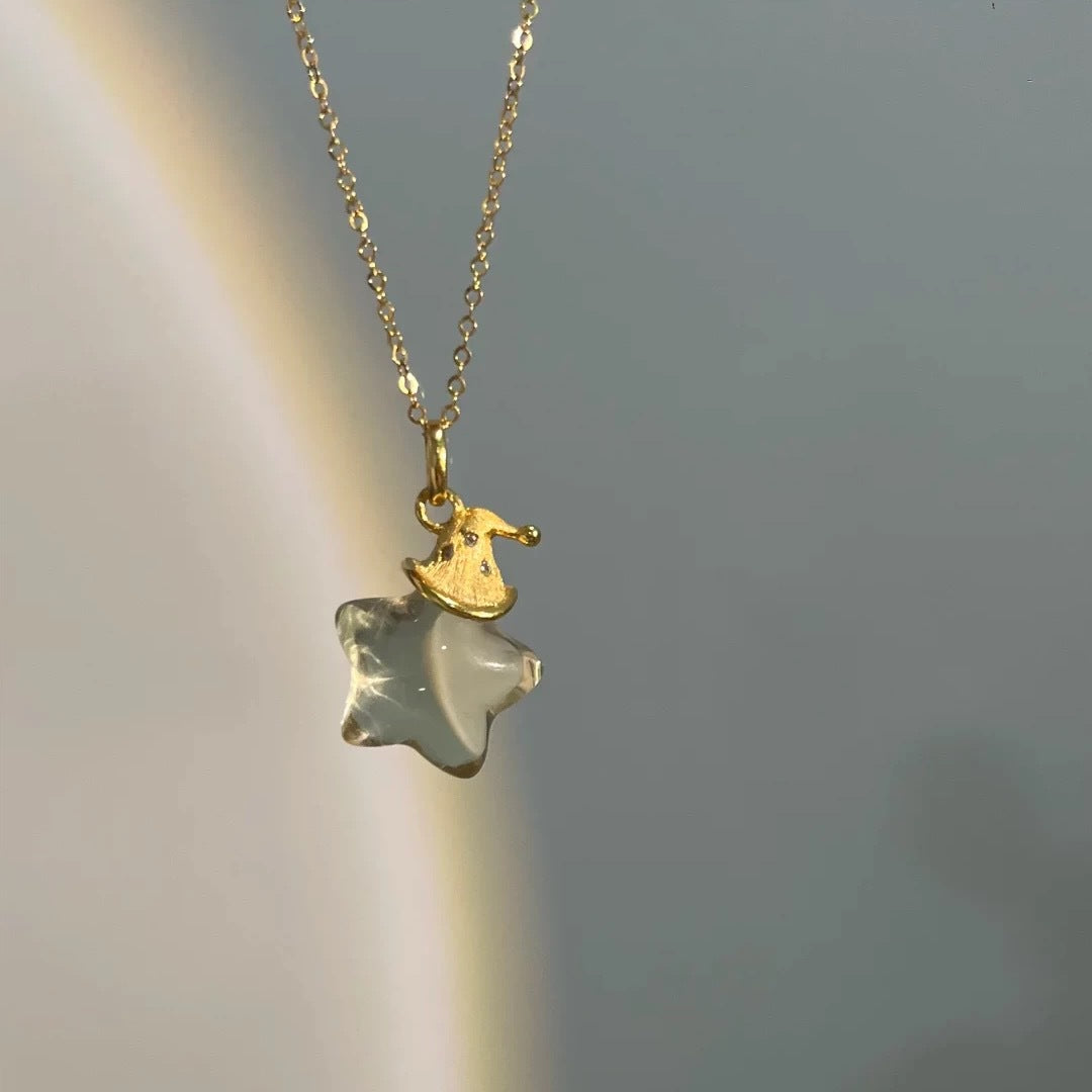 Star Pendant Necklace, S925 Silver, Brushed Gold Finish
