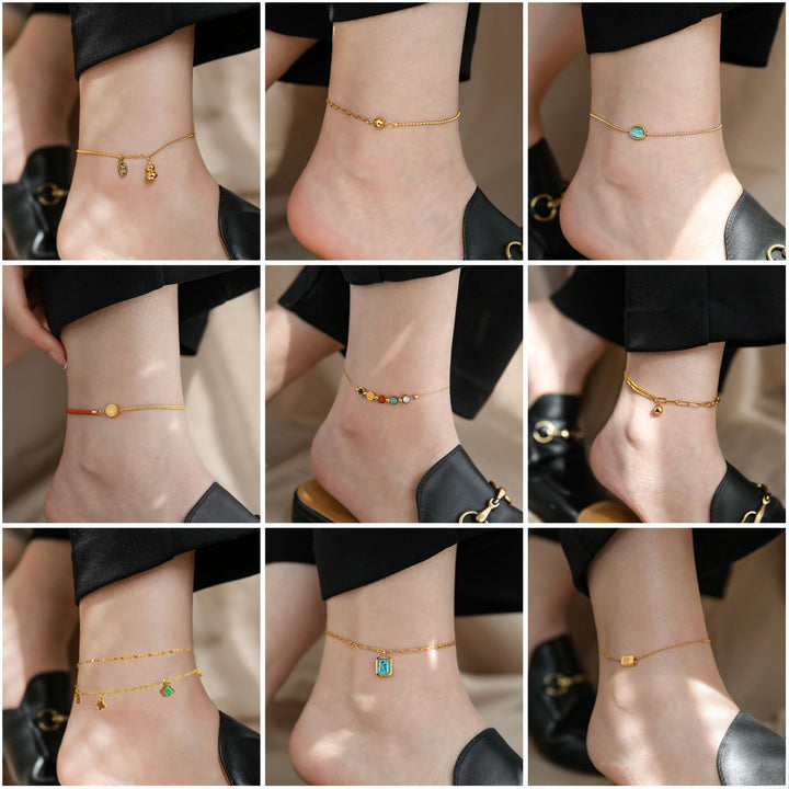 Titanium steel charm anklet on red cord