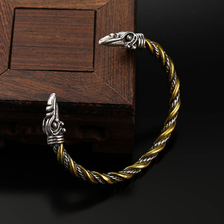 Viking Raven Head Open Bracelet, Adjustable, Punk Style - view 2