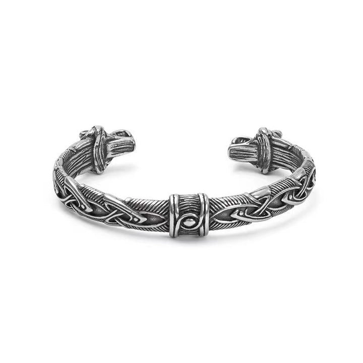 Wolf Head Open Bracelet, Titanium Steel, Nordic Style - view 2