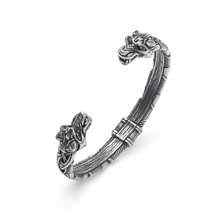 Wolf Head Open Bracelet, Titanium Steel, Nordic Style