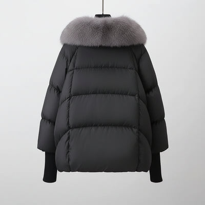 Women's Short Puffer Jacket with Faux-Fur Collar