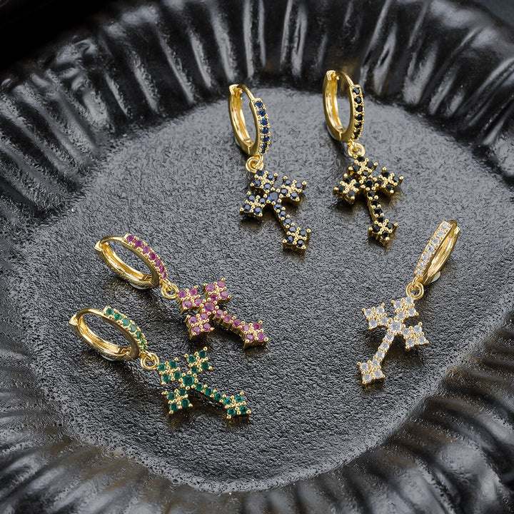 Zircon Cross Stud Earrings for Women  detail view 2